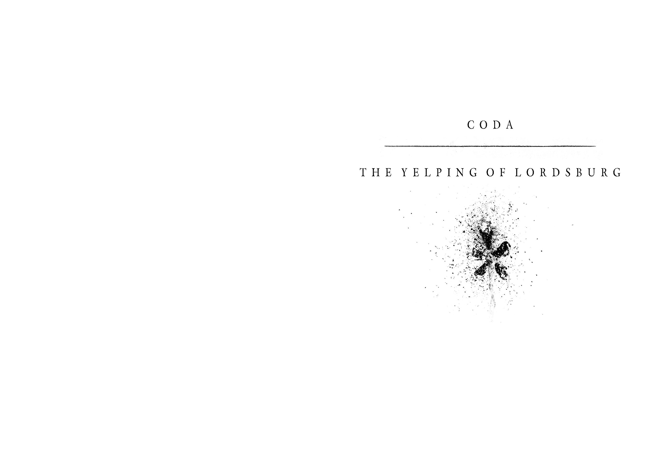 Alt Text: Epilogue title page reading "Coda: The Yelping of Lordsburg"