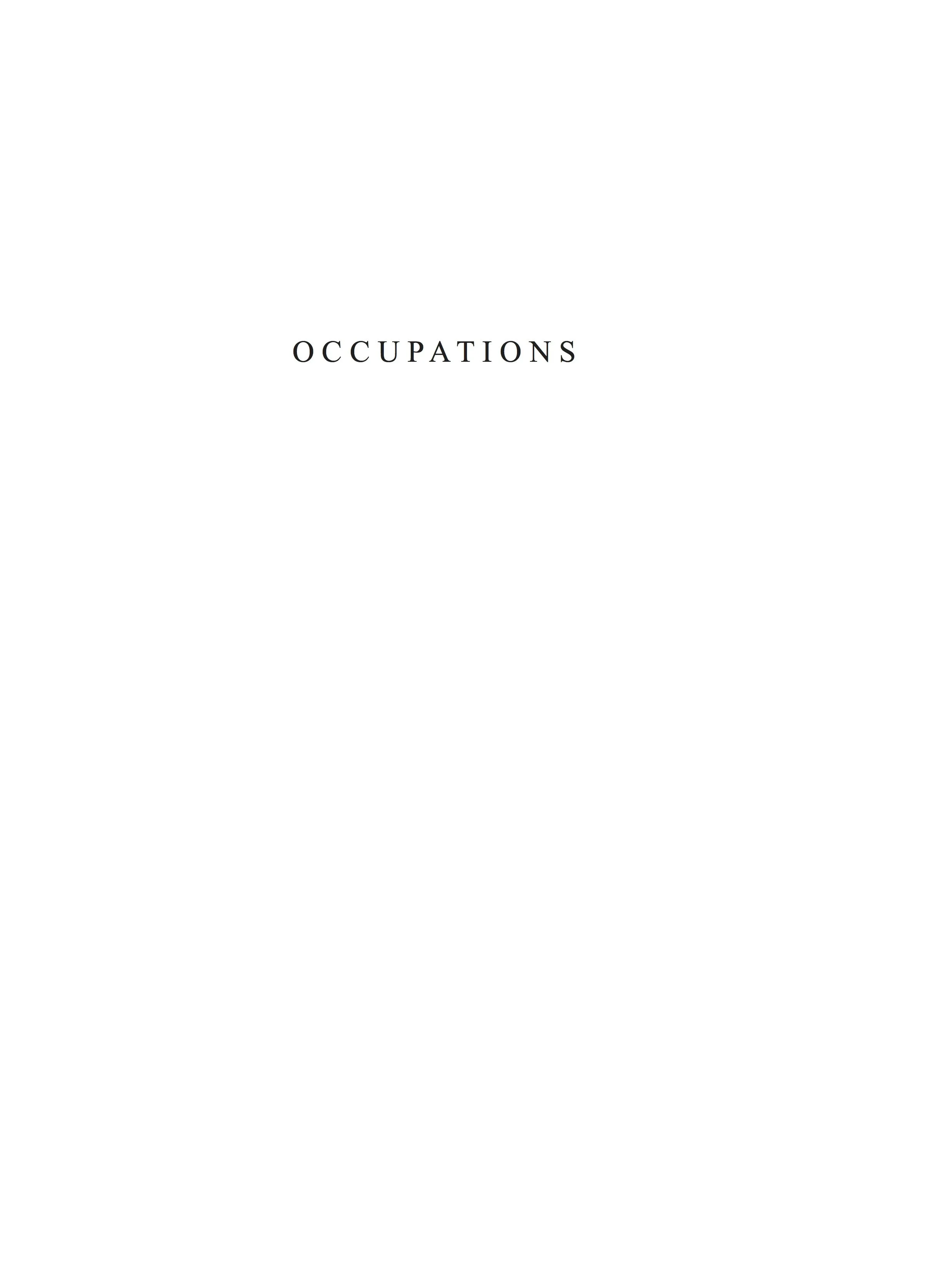 Alt Text: White title page, no imagery present, book title "Occupations" presented in upper third of page.