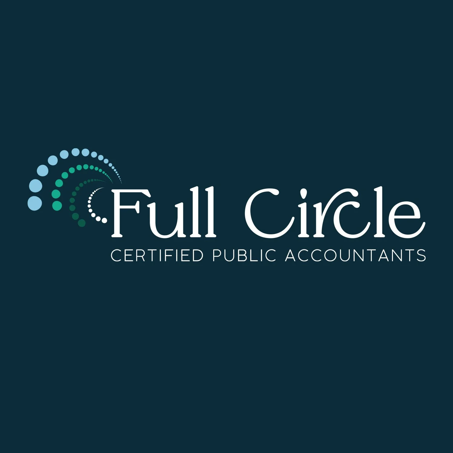Full Circle Certified Public Accountants logo with a dark blue background and a decorative circular dotted design.