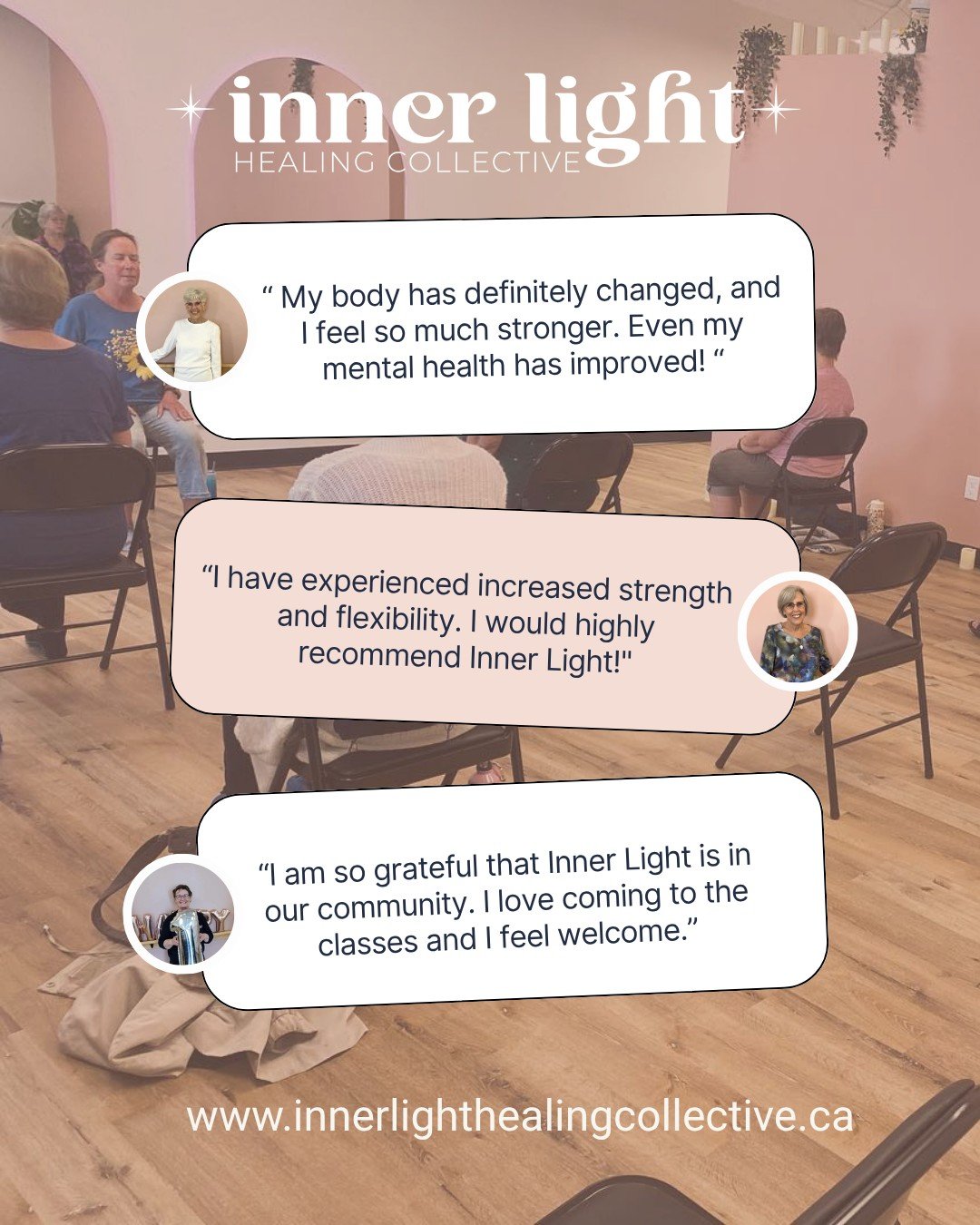 At Inner Light, we have a special Senior's Membership!

Anyone 65+ - can access this 3-month Membership for only $65!
Unlimited classes and one sound bath workshop per month when applicable. 

Call us to sign up (403) 228-8249 or click here: https://