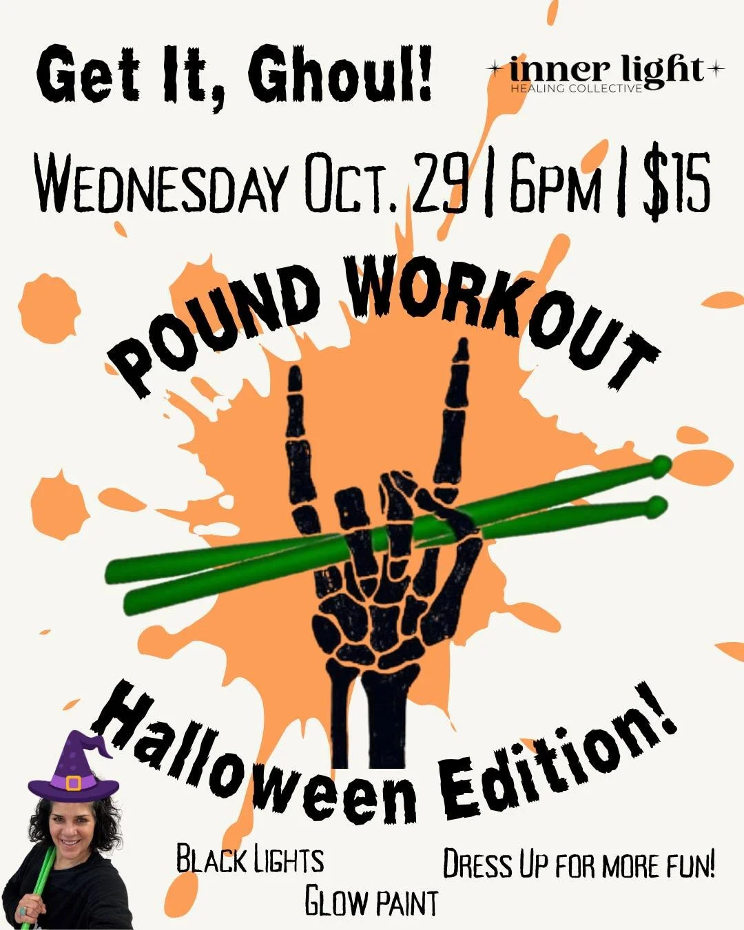 Are you ready for a FREAKY, FUN, HALLOWEEN POUND CLASS??!!! 
Wednesday, Oct. 29 | 6:00PM | $15
Join @styxbreaker  for an evening of extra fun! Black Lights, Glow Paint, Wear a Costume, Fun Freaky Playlist!
Register here: https://momence.com/l/Xehm