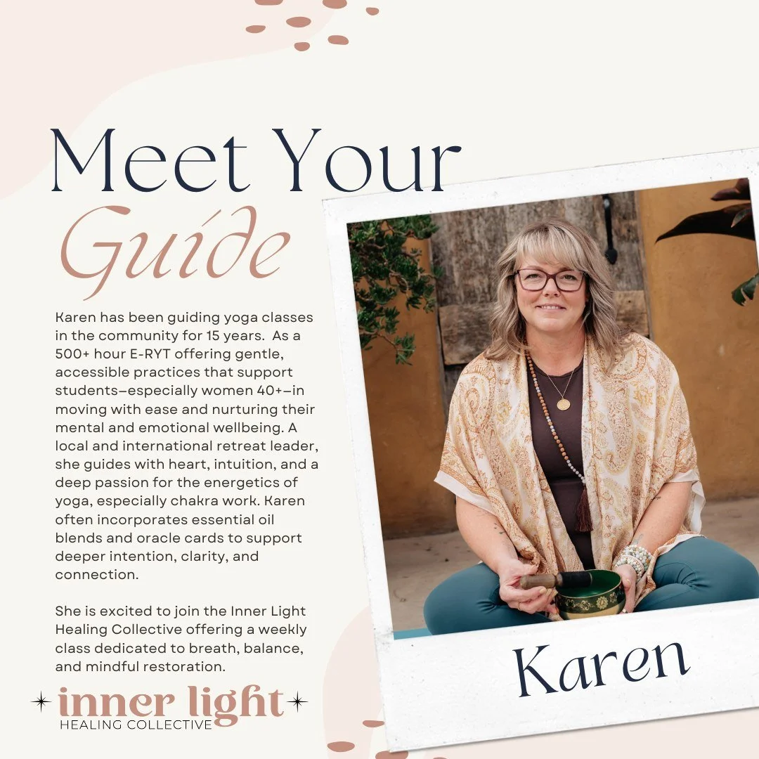 ✨ Meet Karen ✨

We are so excited to introduce you to Karen! The newest member of our Collective!

Karen has been guiding yoga classes in the community for 15 years.  As a 500+ hour E-RYT offering gentle, accessible practices that support students&md