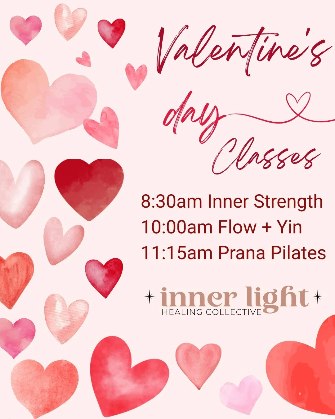 Looking for some extra love on Valentine's?? 🩷
 
😉 We got you!

Join us for our Valentine's Day classes! 

Sign up online!

#innerlighthealingcollective #saturdayclasses #love #loveforyou
