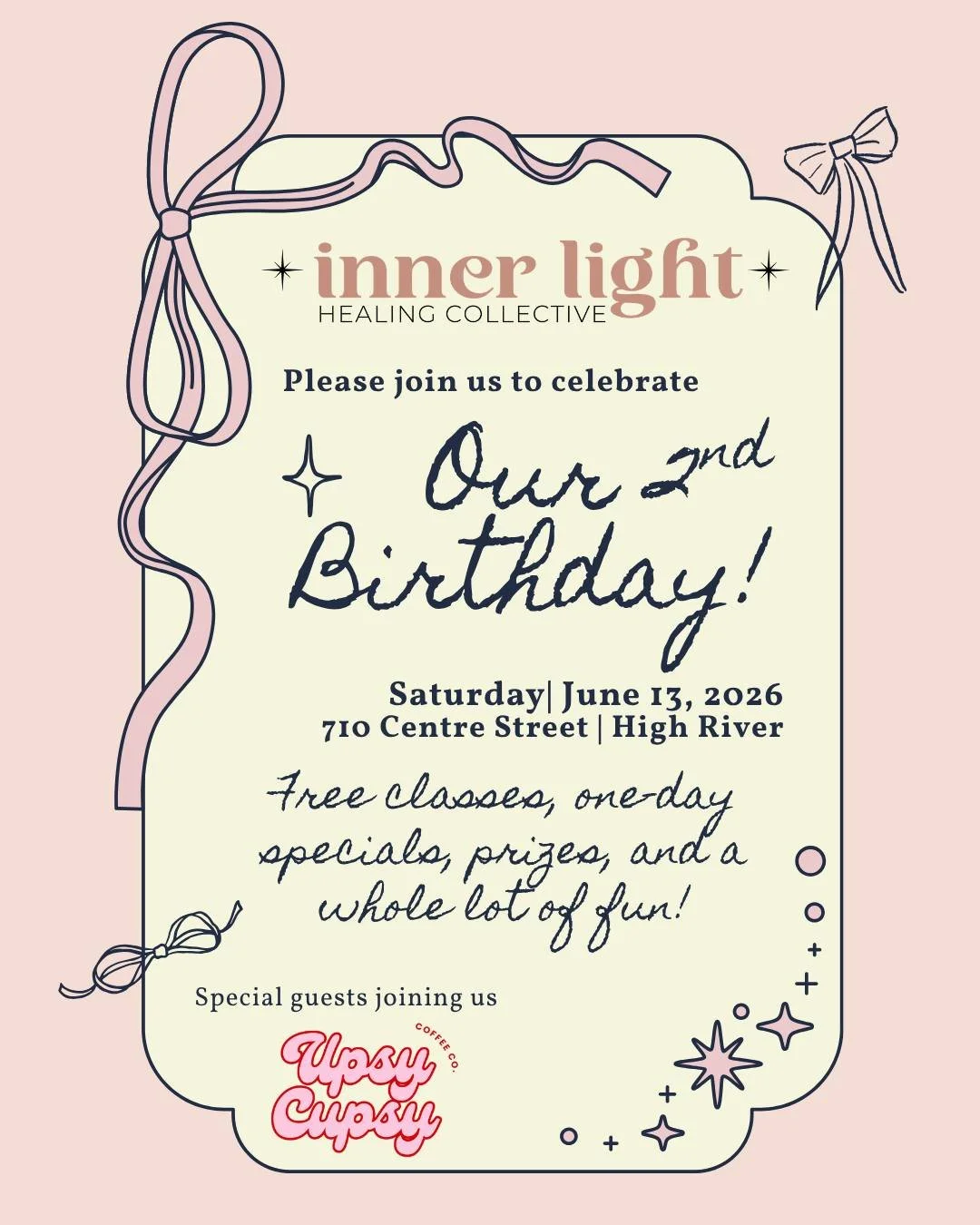 Holy Moly We Are TWO!

Please join us to celebrate our studio's 2nd Birthday!

Saturday June 13 | Starting at 8:30AM (until noon)

It's going to be a really fun morning full of JOY!

#birthday #businessbirthday #innerlighthealingcollective #highriver