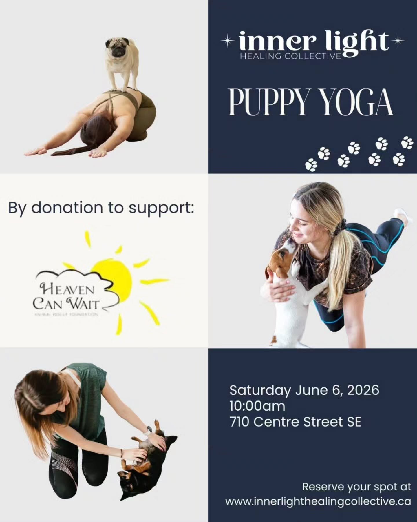 🐶 Puppy Yoga is on Saturday! 🐾

All in support of @heavencanwaitrescue_highriver 

Starting at 10am enjoy a fun morning with @breathewithauburn 

Limited spots left! Register on our website or DM us for the link!

⚠️ Warning...puppies are adorable 