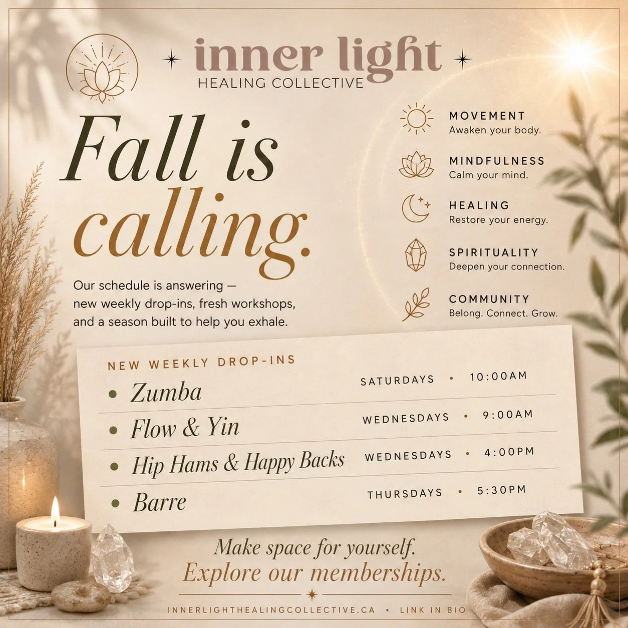 🍂 Fall is calling&hellip; and our September schedule is answering.

You&rsquo;re going to see some fresh new drop-ins slowly trickling onto the schedule throughout September, giving you even more ways to move, breathe, connect and make space for you