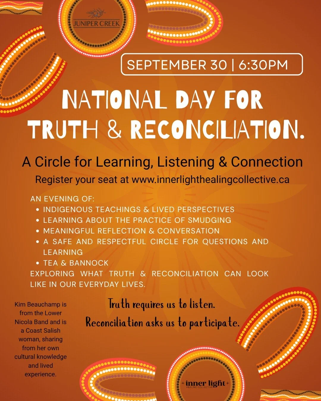 Inner Light Healing is closed today for regular classes to observe National Day for Truth &amp; Reconciliation. 

We invite you to be part of our circle of learning, listening, and connection tonight at 6:30pm - register here: https://momence.com/l/6