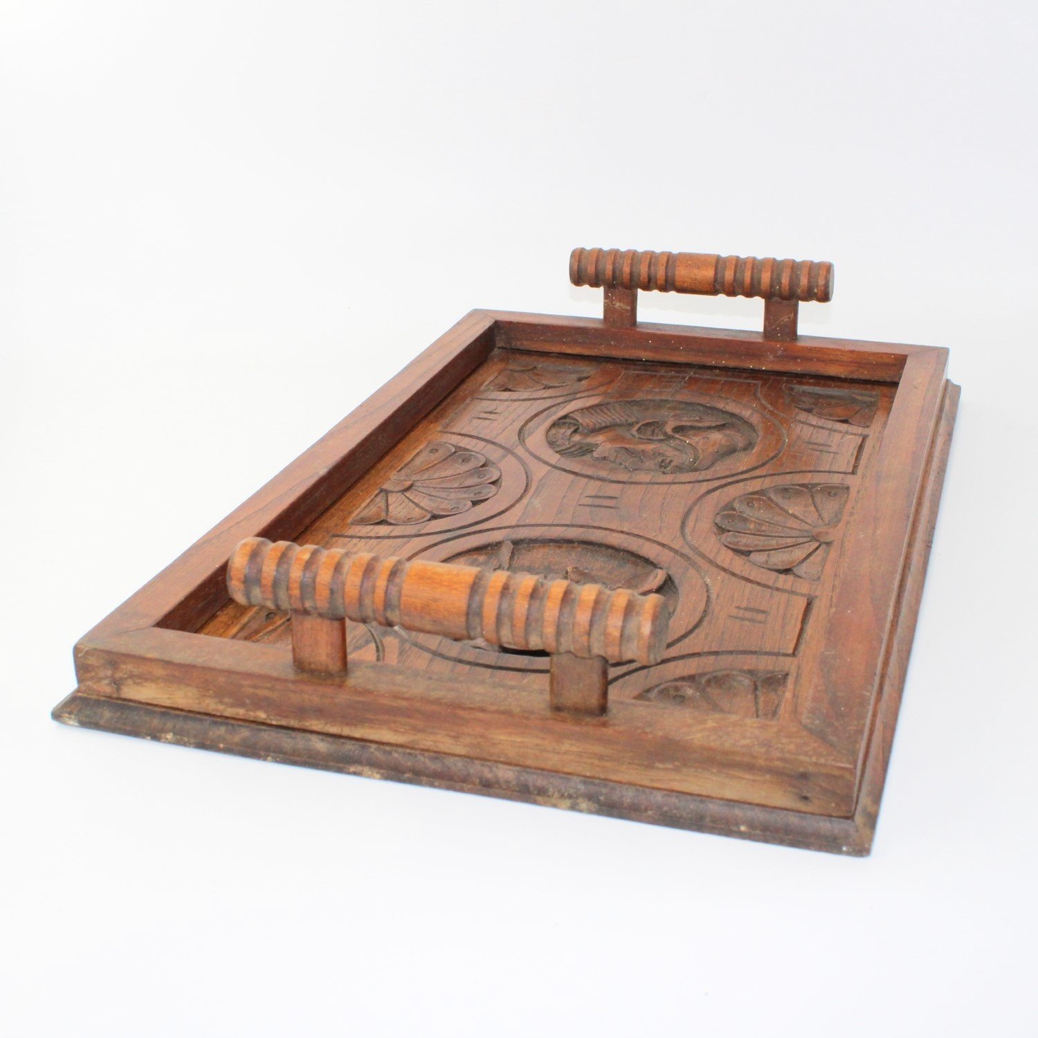 Traditional French Breton carved wood marriage tray