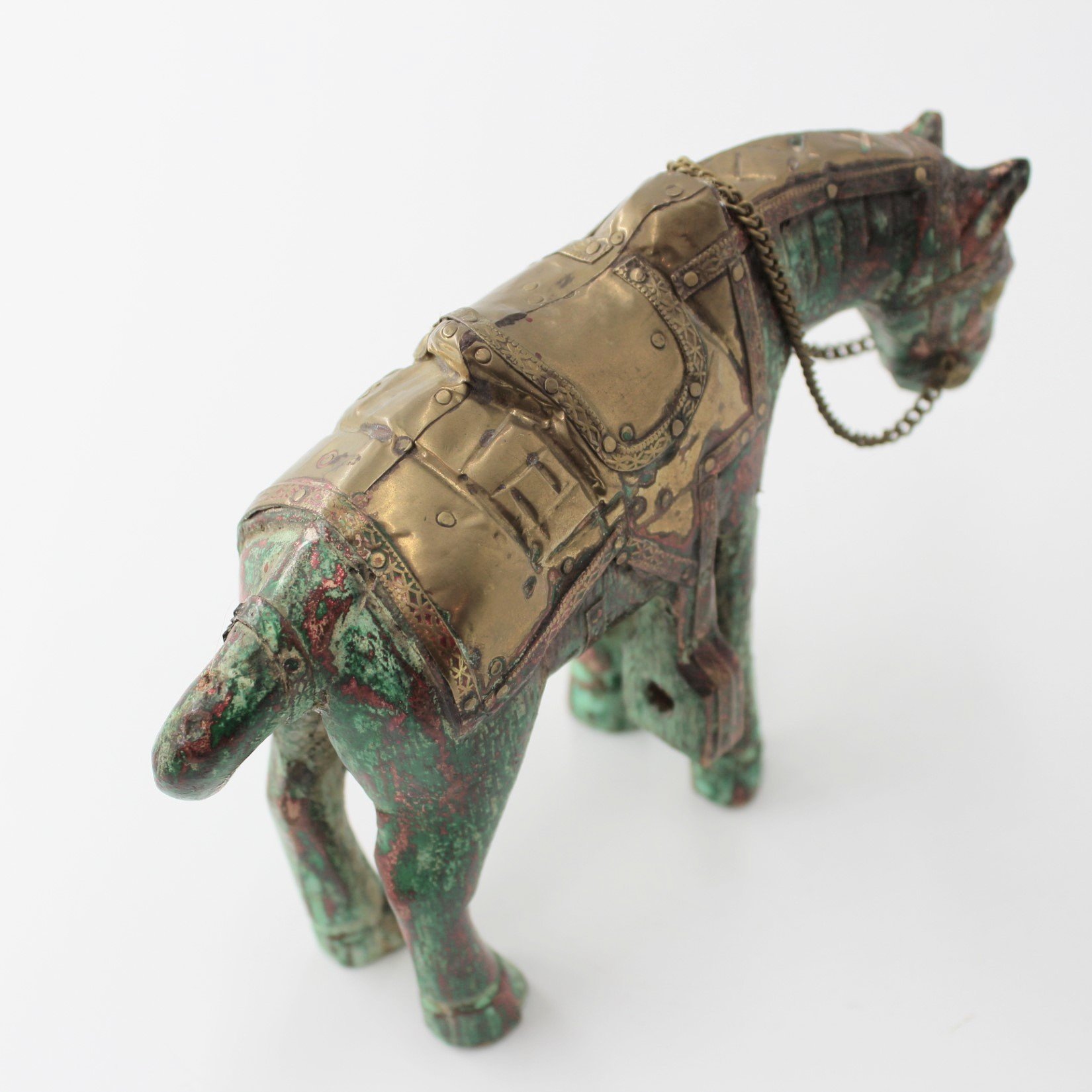 Hand carved Anglo Indian wood and brass horse
