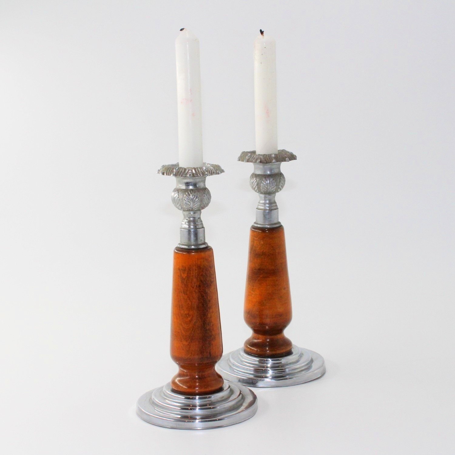 Pair of decorative Art Deco hardwood candlesticks
