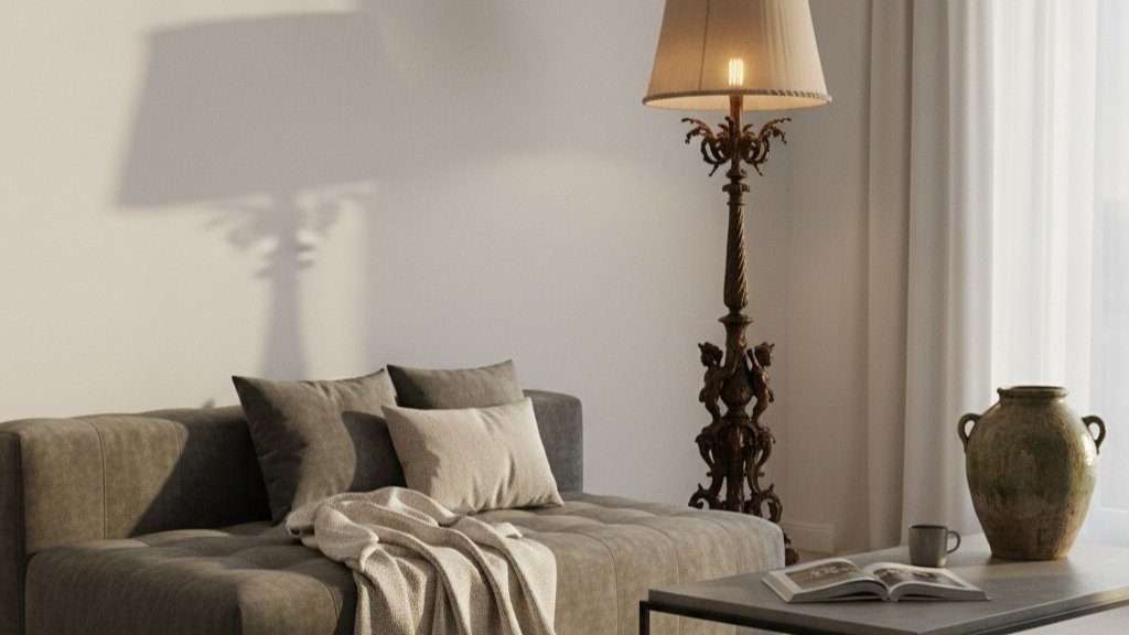 Hybrid interior combining modern furniture with vintage and antique objects, reflecting future collecting trends.