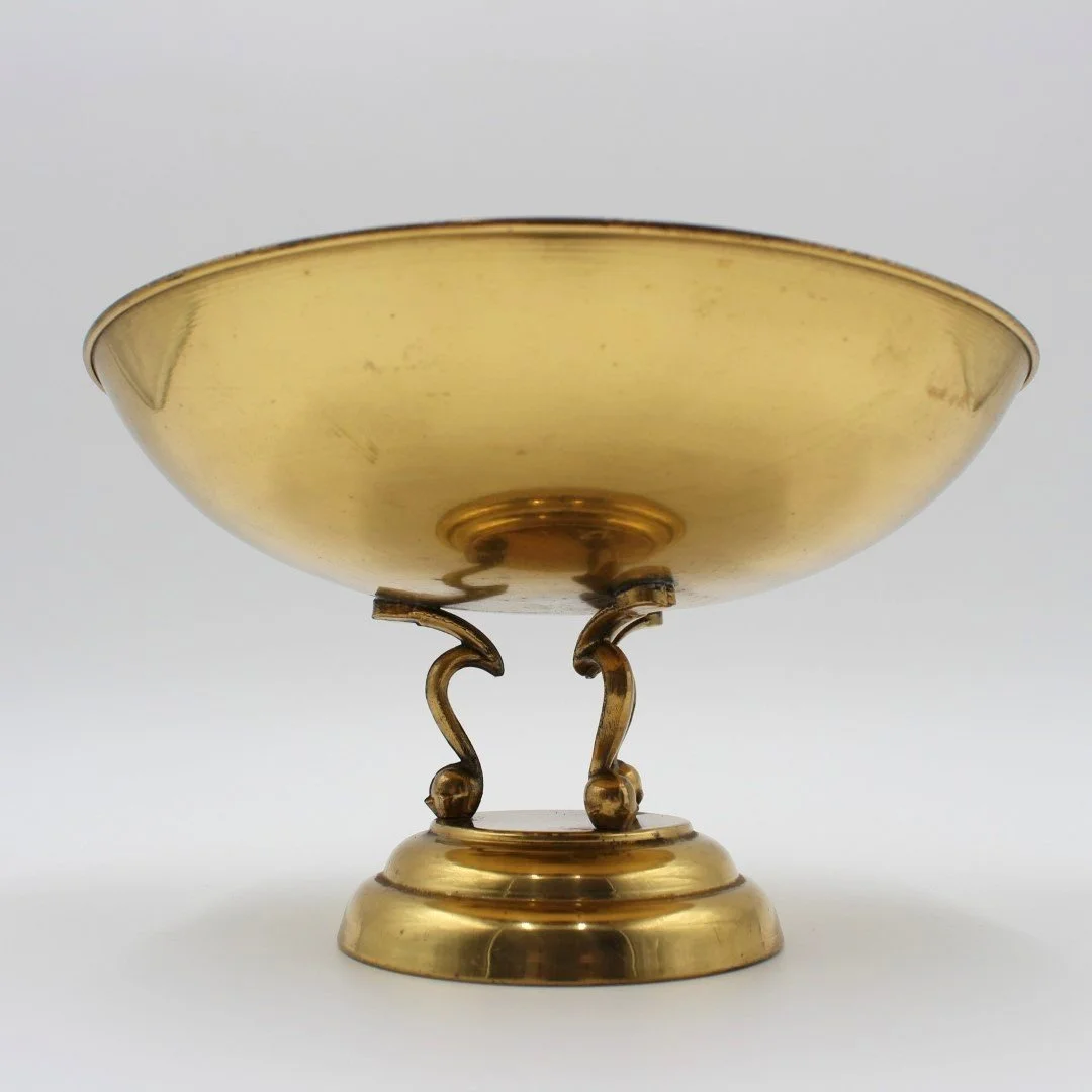 Vintage brass willow pattern three footed fruit bowl