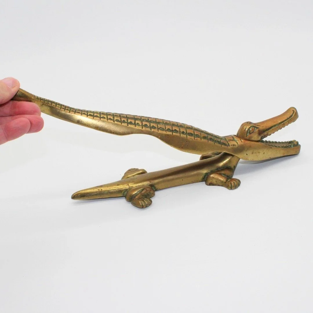 Vintage heavy brass crocodile alligator nutcracker