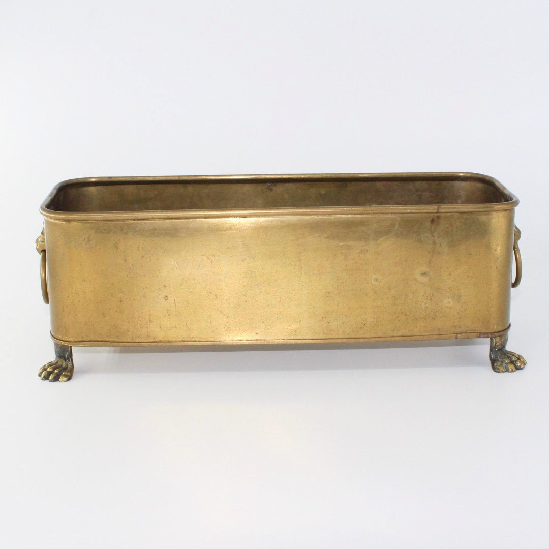 Mid Century classical brass herb planter or trough with claw feet