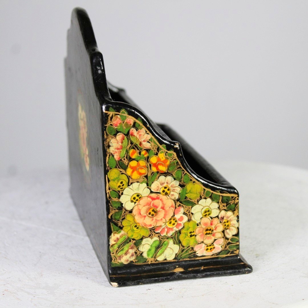Vintage Anglo Indian hand made decoupage letter stand