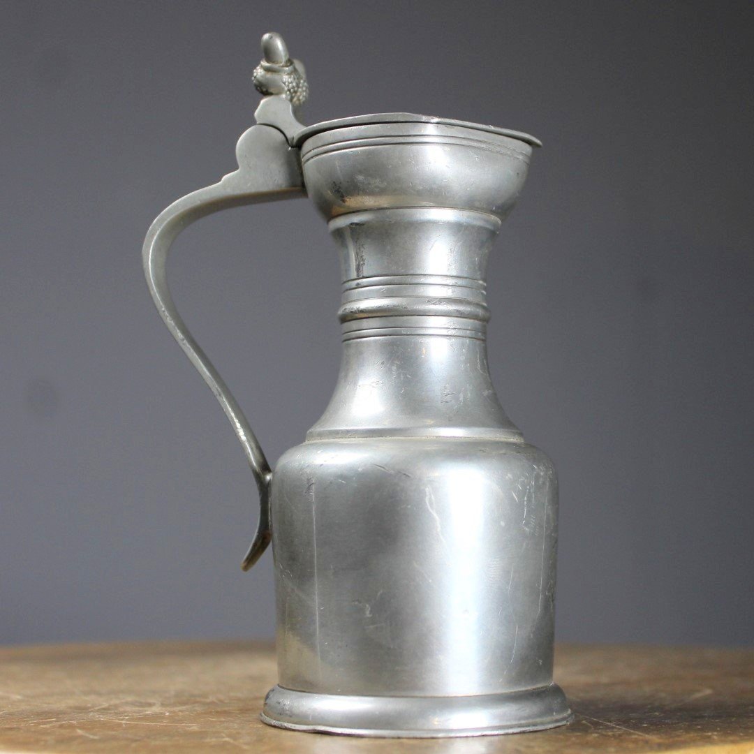 Early 20th century Swiss Hand Made pewter wine pitcher