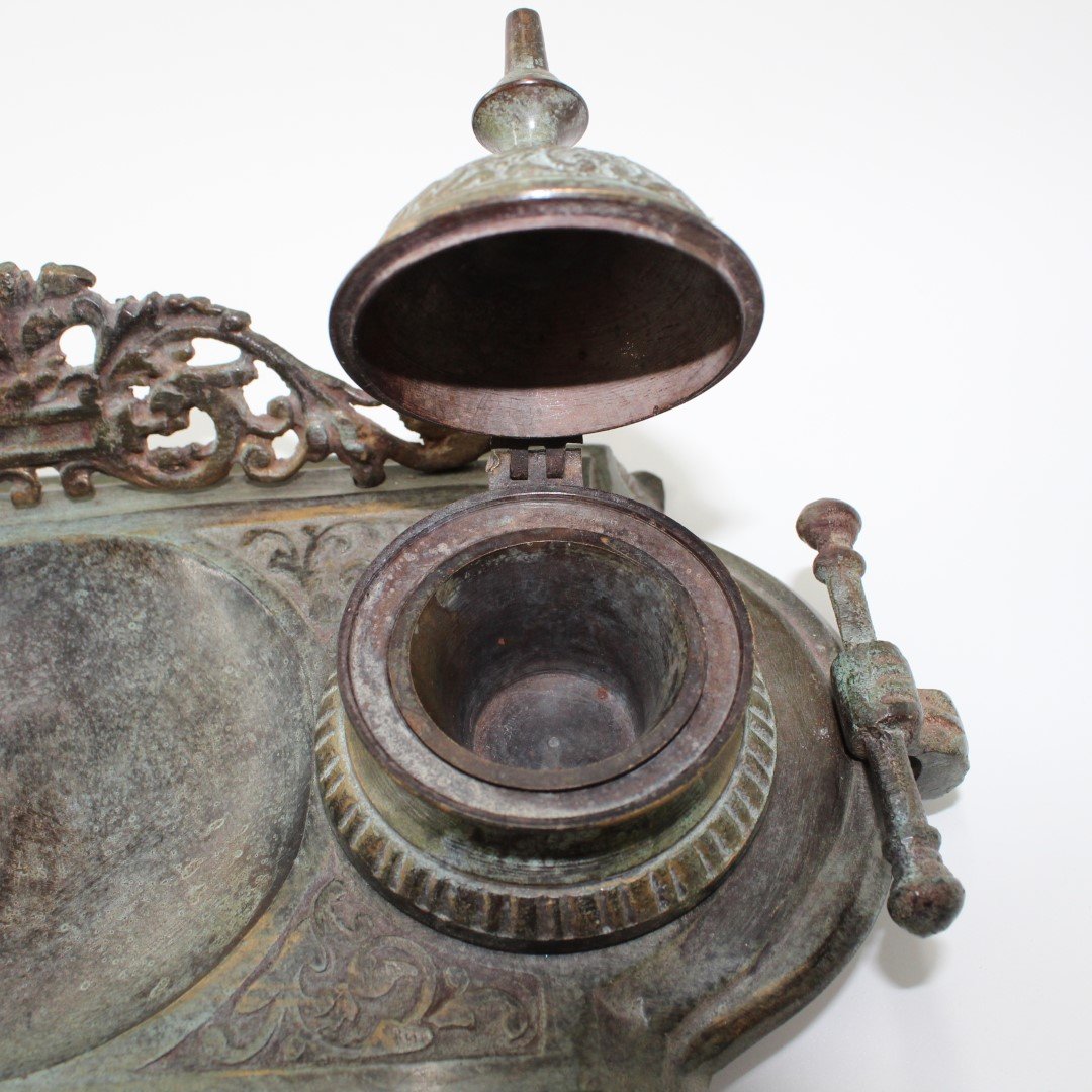 Vintage desk organiser ink stand faux bronze plated