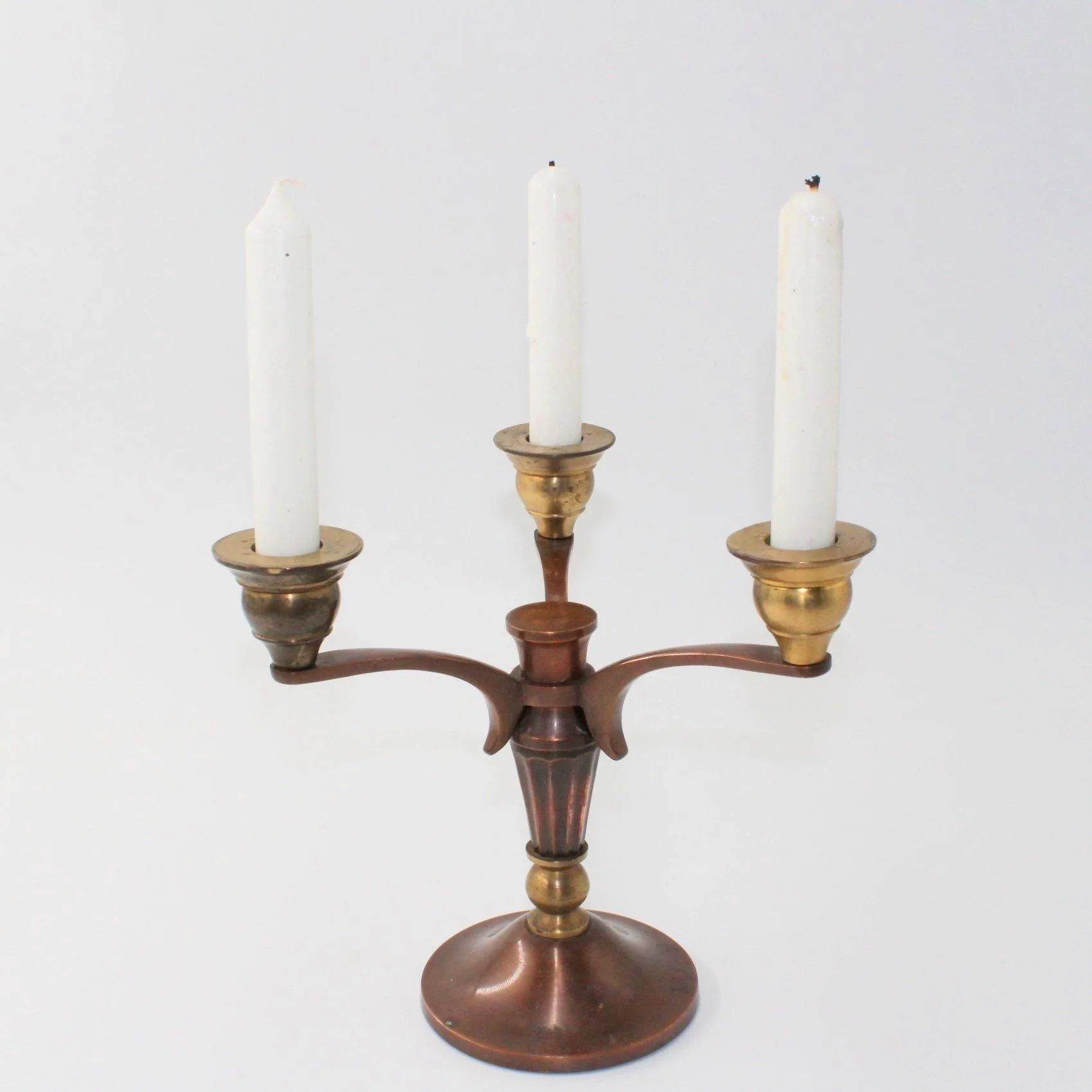 Vintage Mid Century Modern copper and brass candelabra