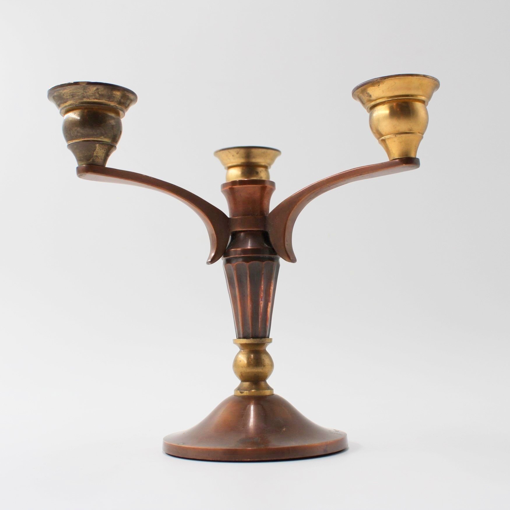 Vintage Mid Century Modern copper and brass candelabra