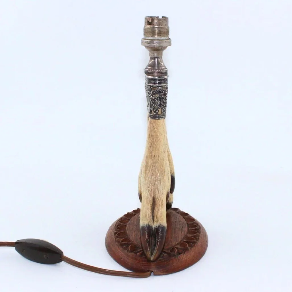 Late Victorian or Edwardian two hoof taxidermy table lamp