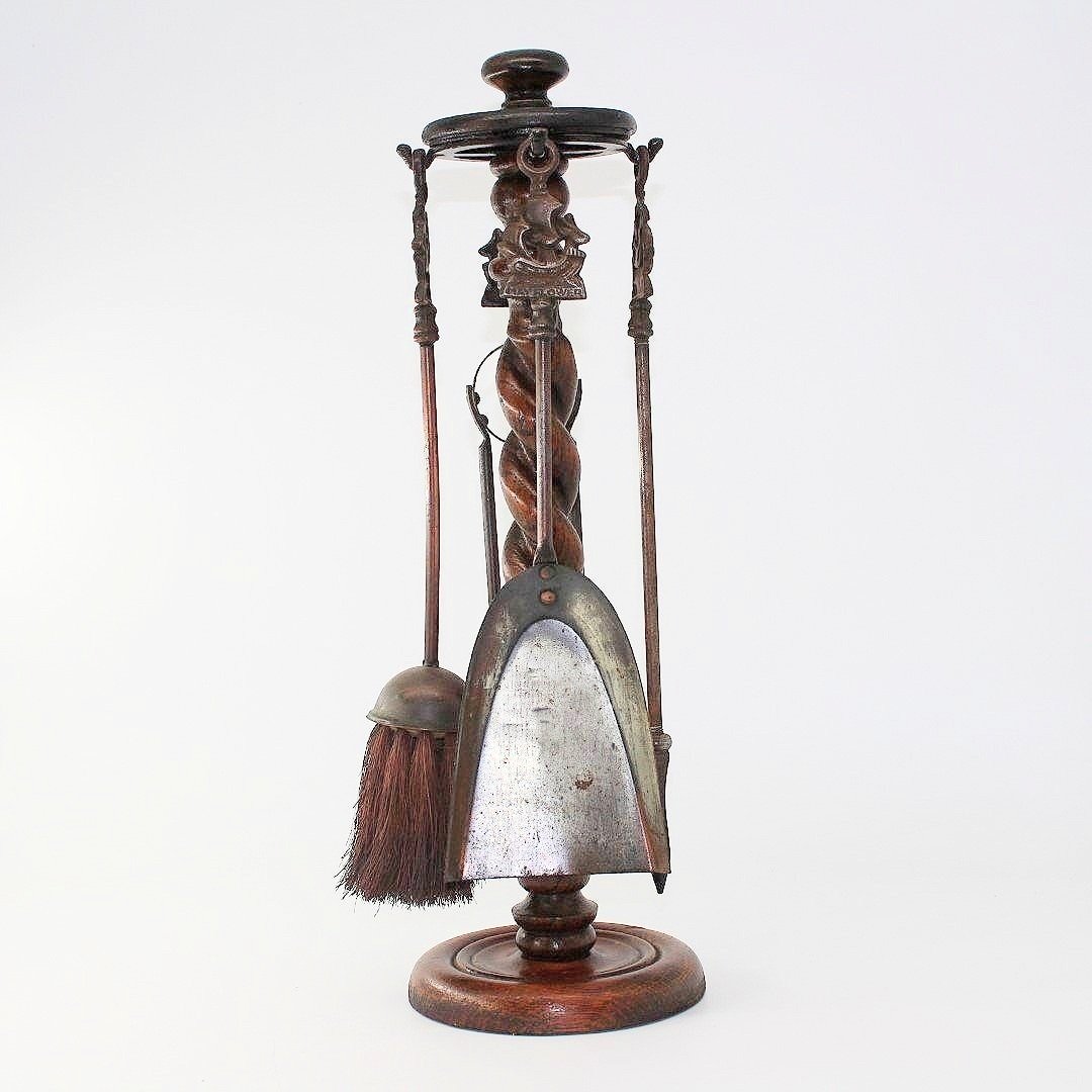 Antique barley twist fireplace companion set four tools