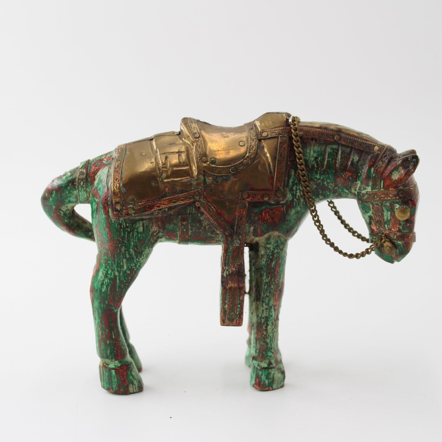Hand carved Anglo Indian wood and brass horse