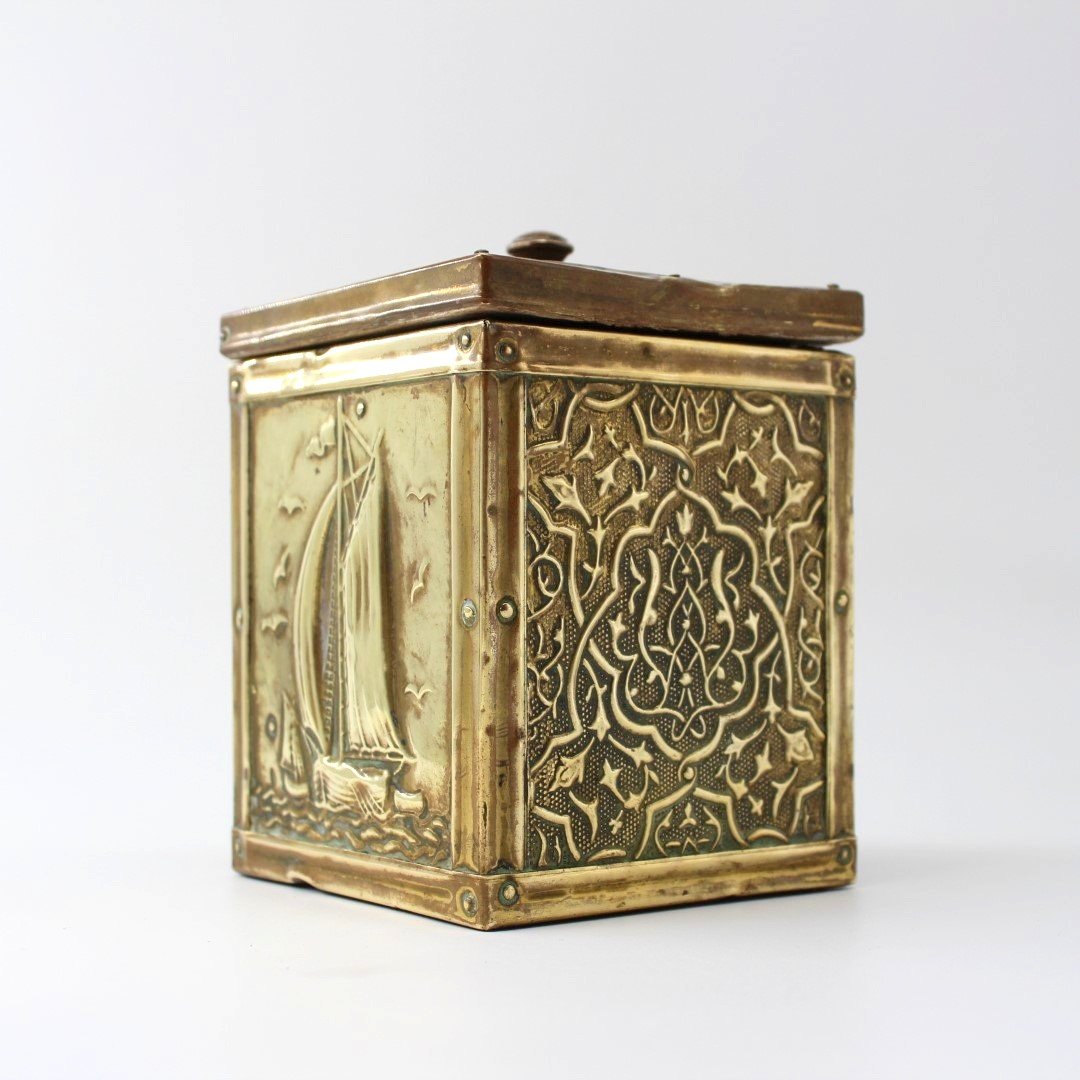 Brass tea caddy tin lining storage box