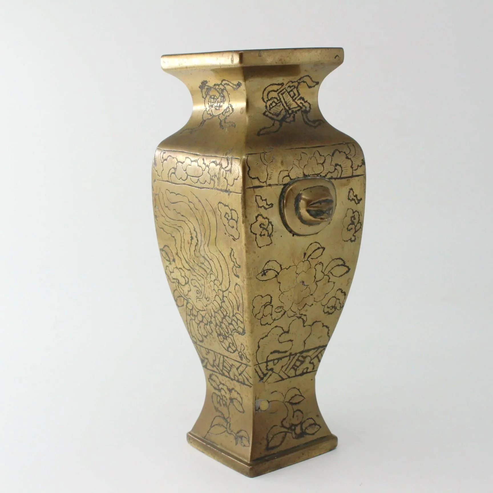 Meiji period Japanese brass vase with seal mark