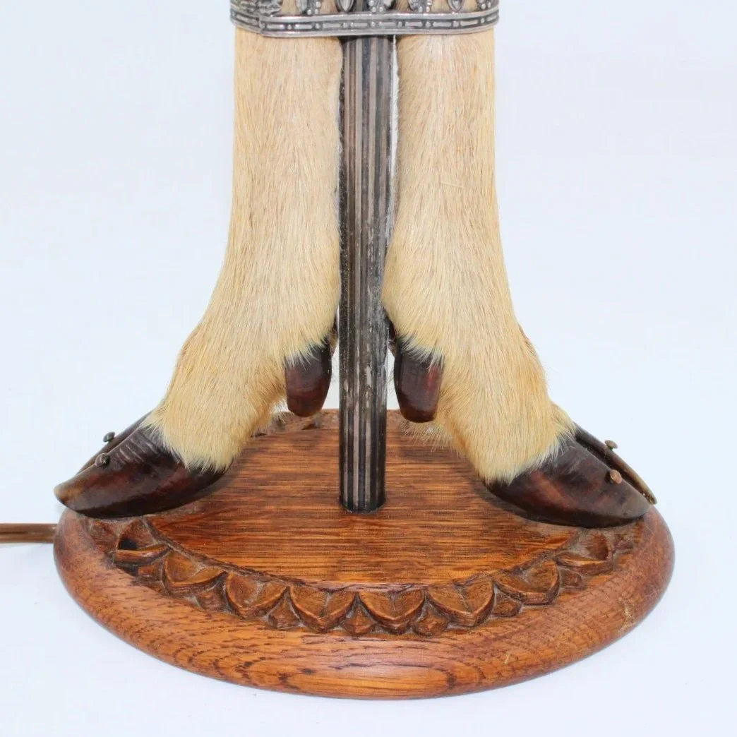 Late Victorian or Edwardian two hoof taxidermy table lamp