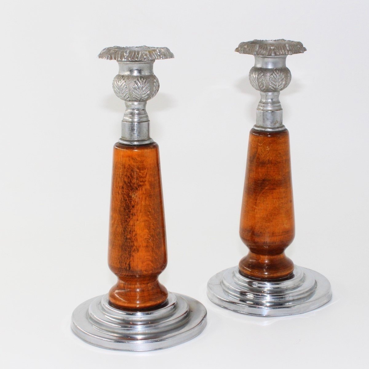 Pair of decorative Art Deco hardwood candlesticks
