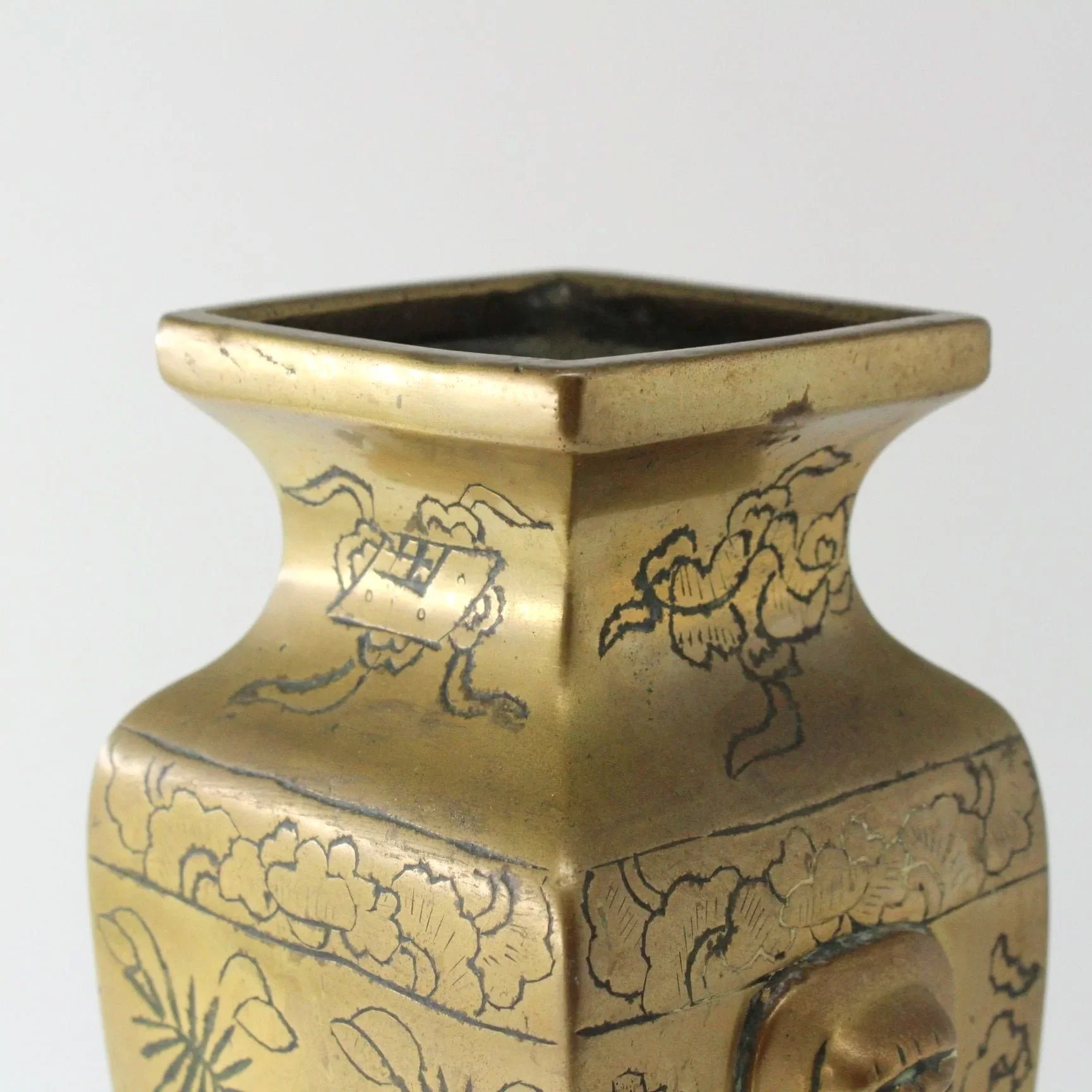 Meiji period Japanese brass vase with seal mark