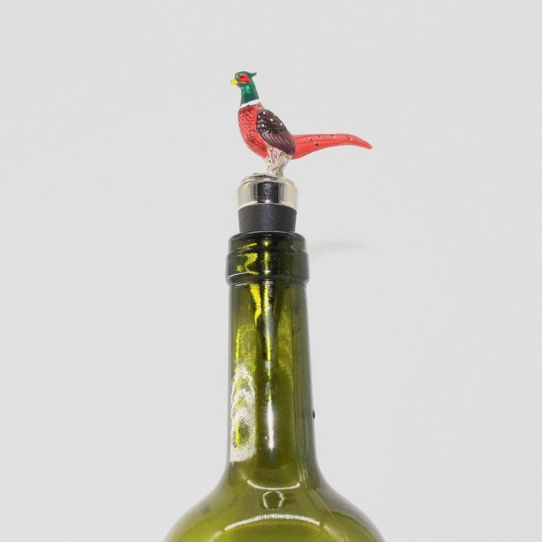 Hand painted pewter pheasant bottle stopper chrome insert