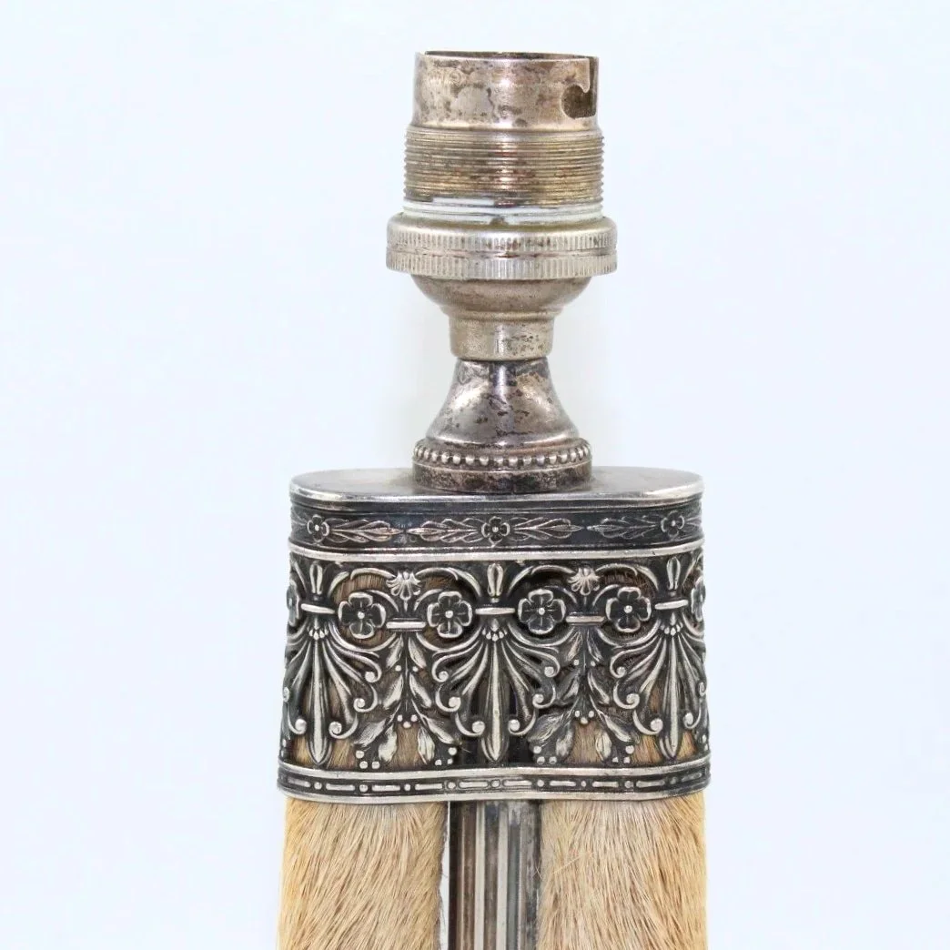 Late Victorian or Edwardian two hoof taxidermy table lamp