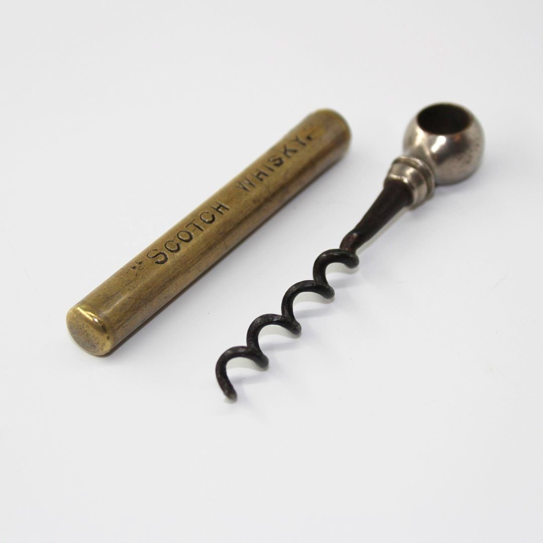 Green Stripe Scotch Whisky brass and steel corkscrew