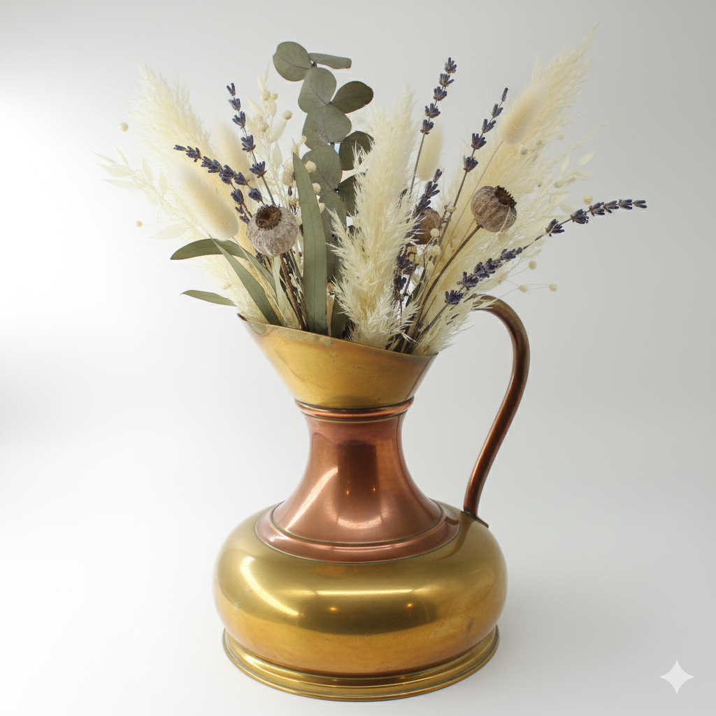 Antique Arts and Crafts copper and brass pitcher vase