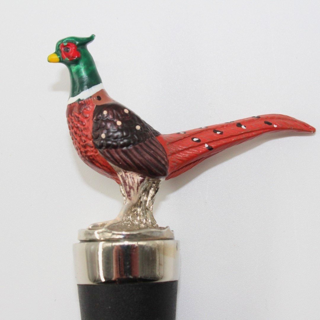 Hand painted pewter pheasant bottle stopper chrome insert