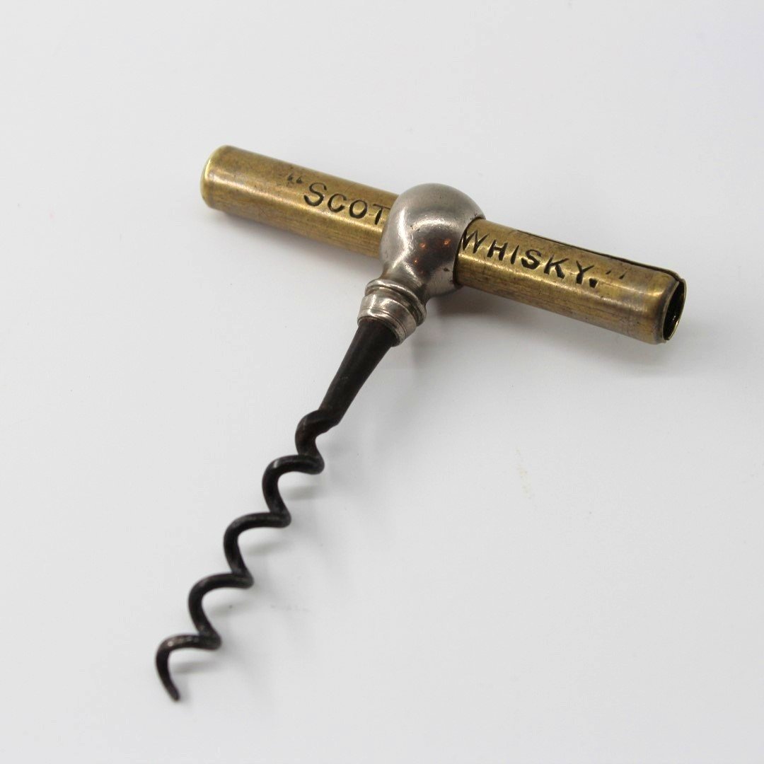 Green Stripe Scotch Whisky brass and steel corkscrew