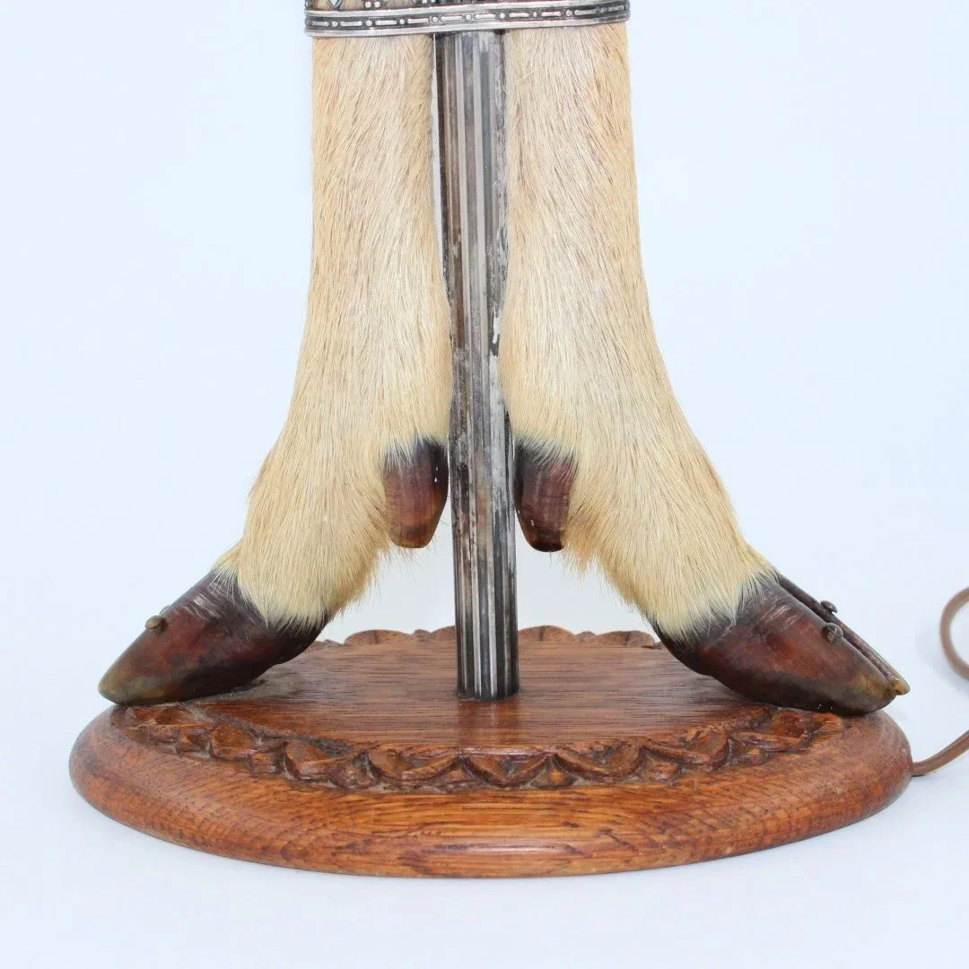 Late Victorian or Edwardian two hoof taxidermy table lamp