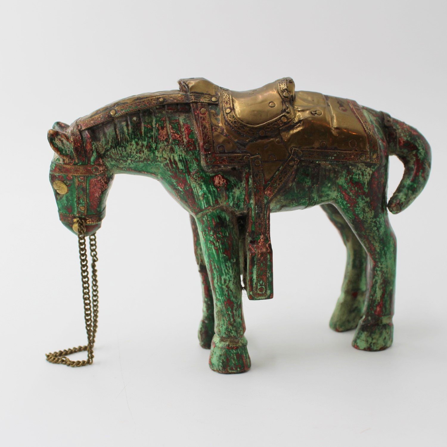 Hand carved Anglo Indian wood and brass horse