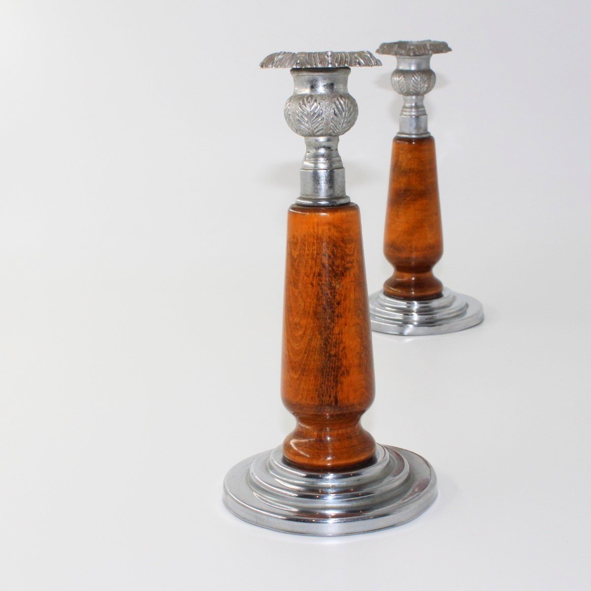 Pair of decorative Art Deco hardwood candlesticks