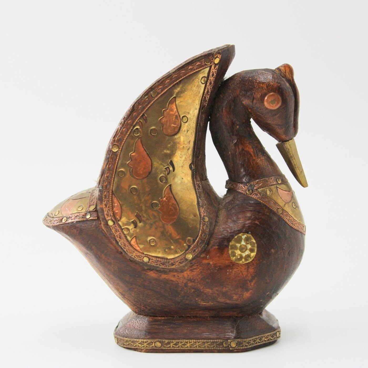 Hand carved Indian copper and brass bird