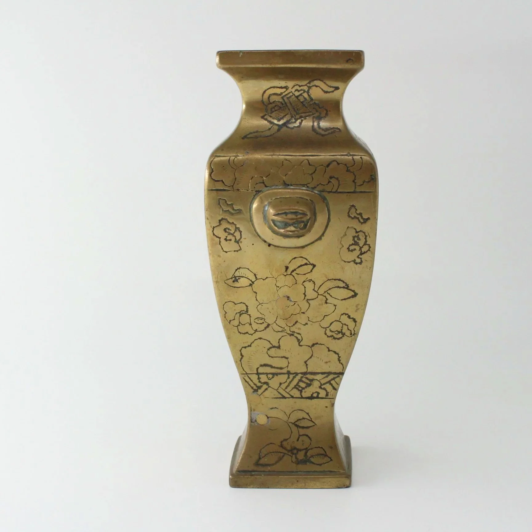 Meiji period Japanese brass vase with seal mark