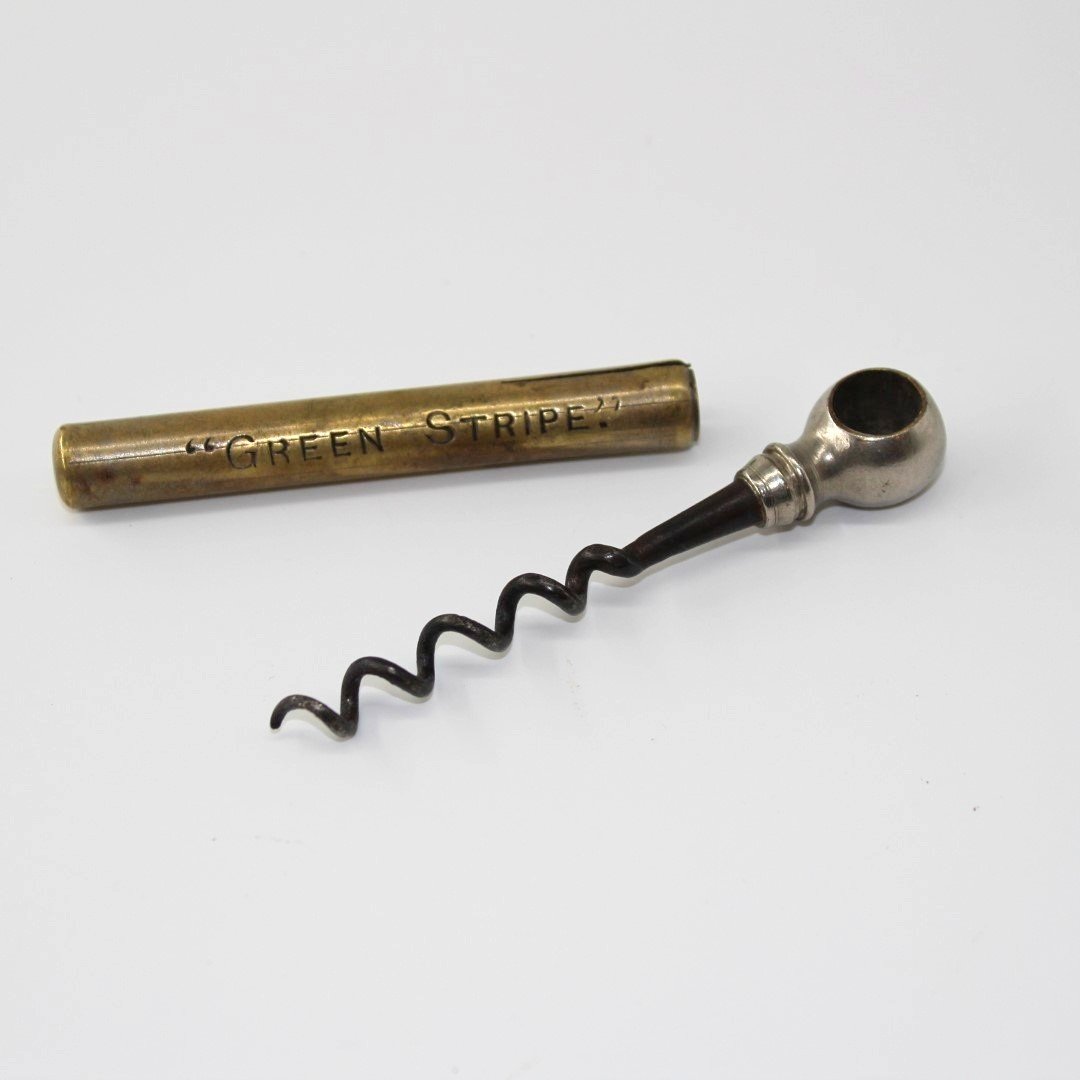 Green Stripe Scotch Whisky brass and steel corkscrew