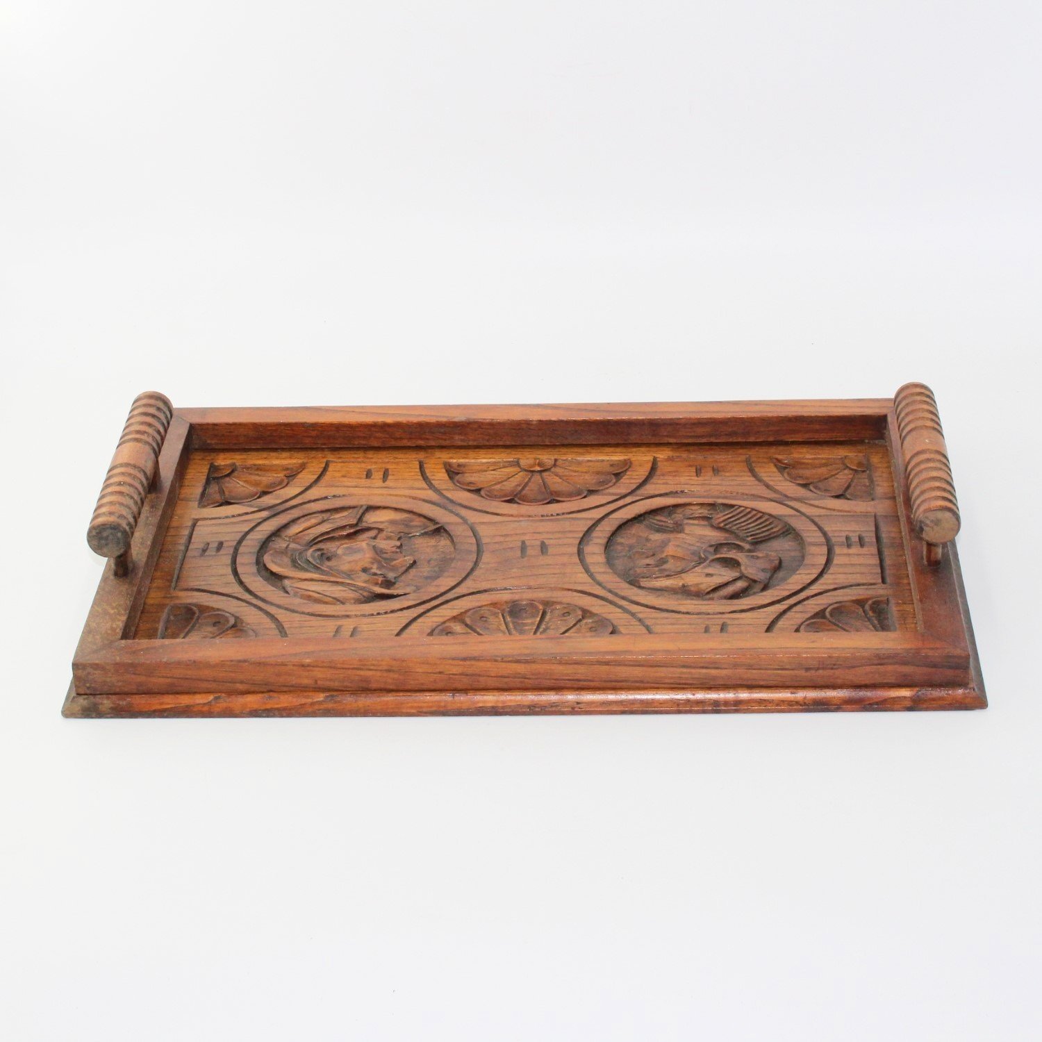 Traditional French Breton carved wood marriage tray