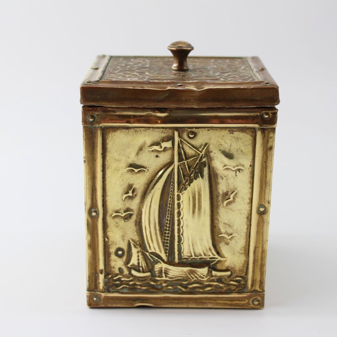 Brass tea caddy tin lining storage box