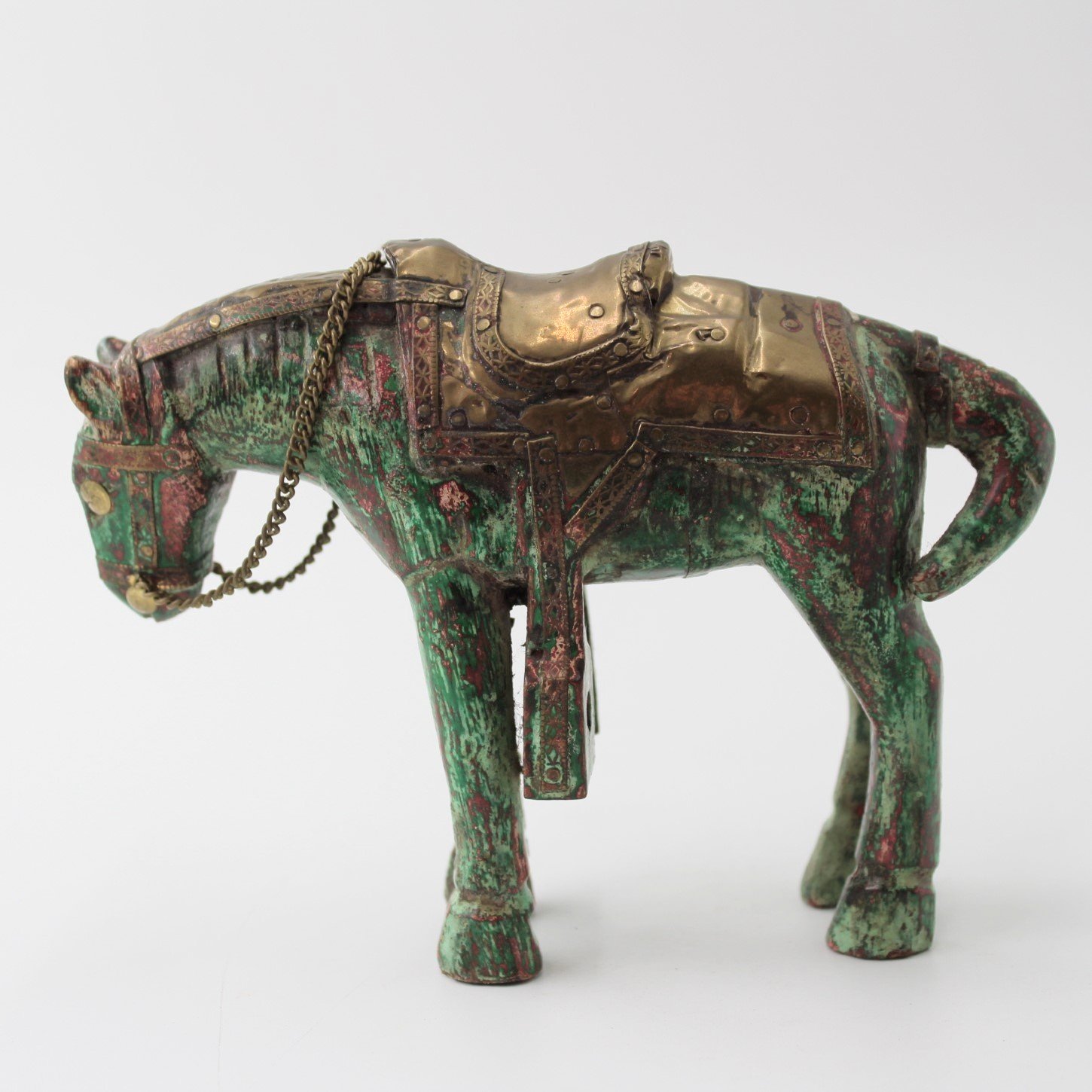 Hand carved Anglo Indian wood and brass horse