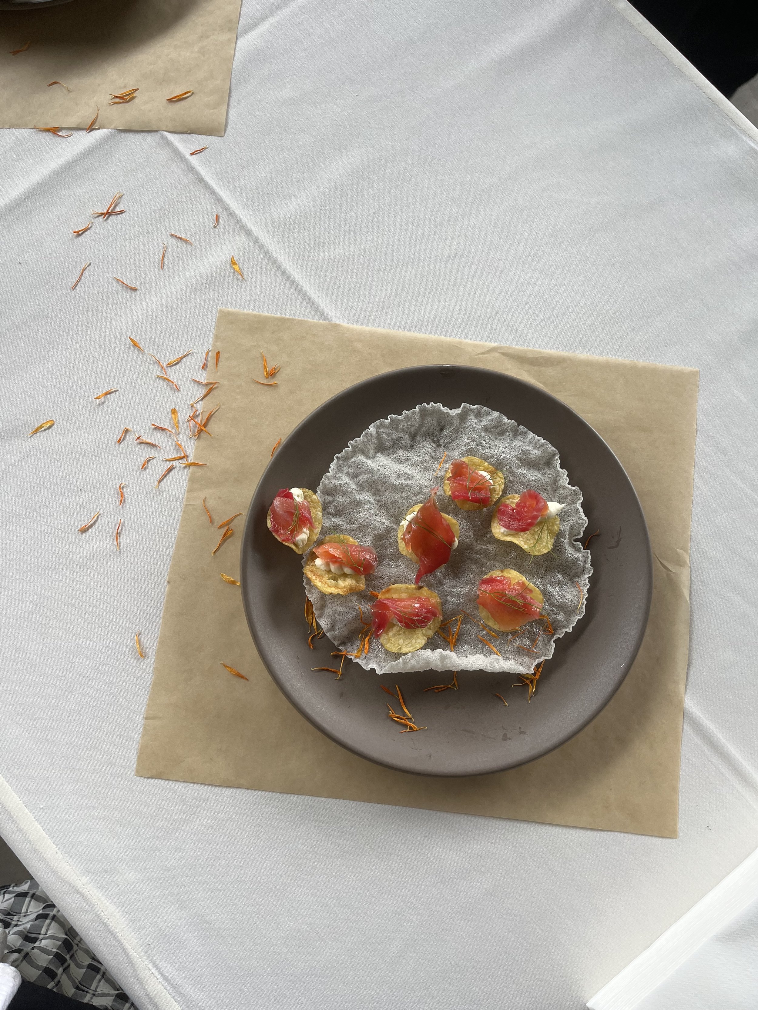 homemade gravlax on a potato chip