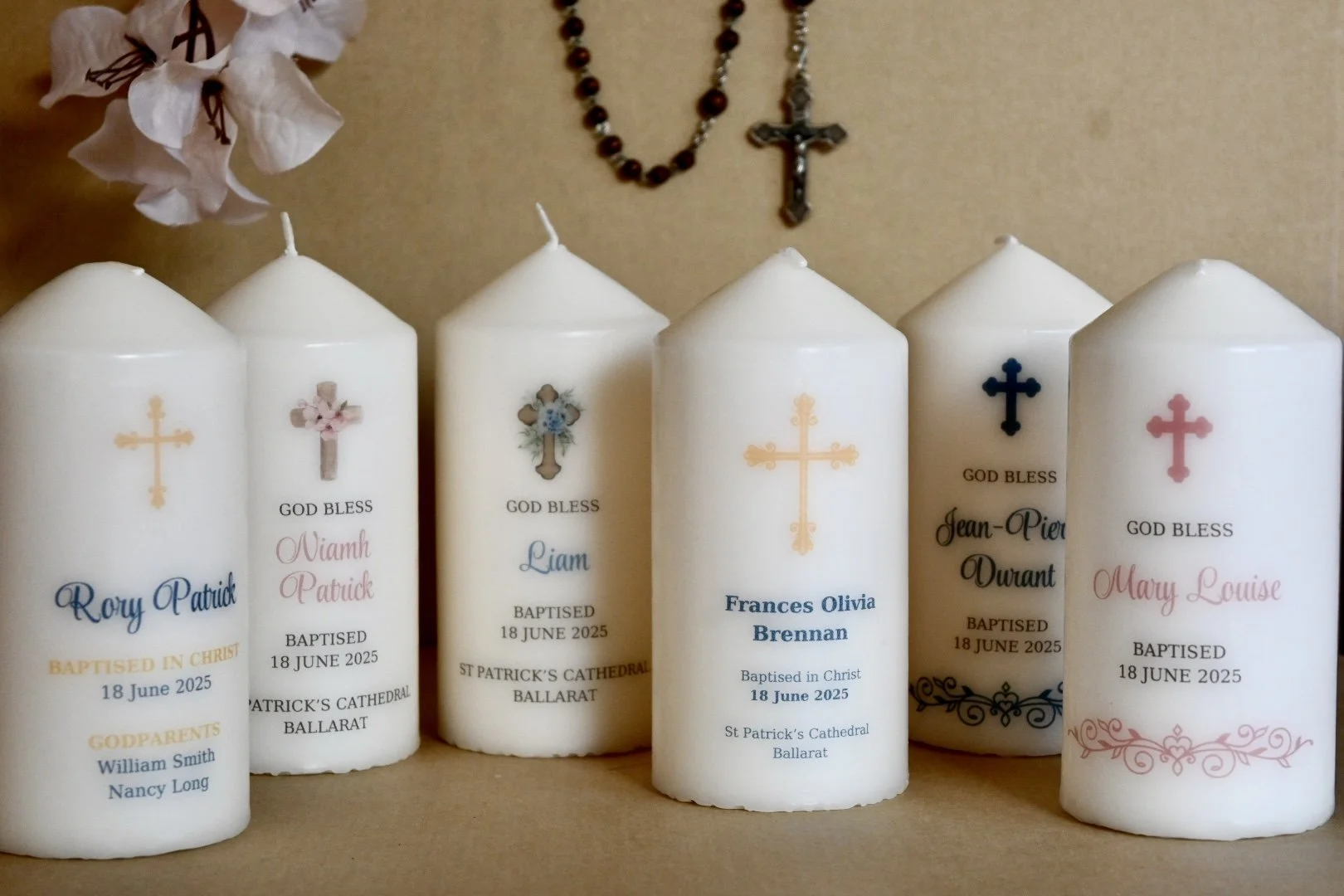 personalised baptism christening candles