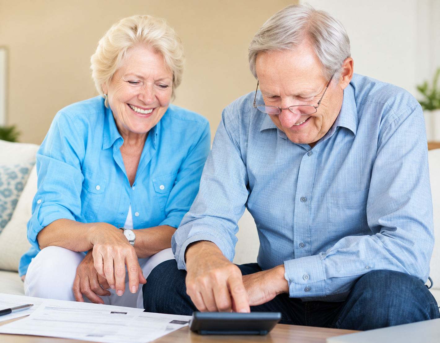 Older couple reviewing home financing documents together