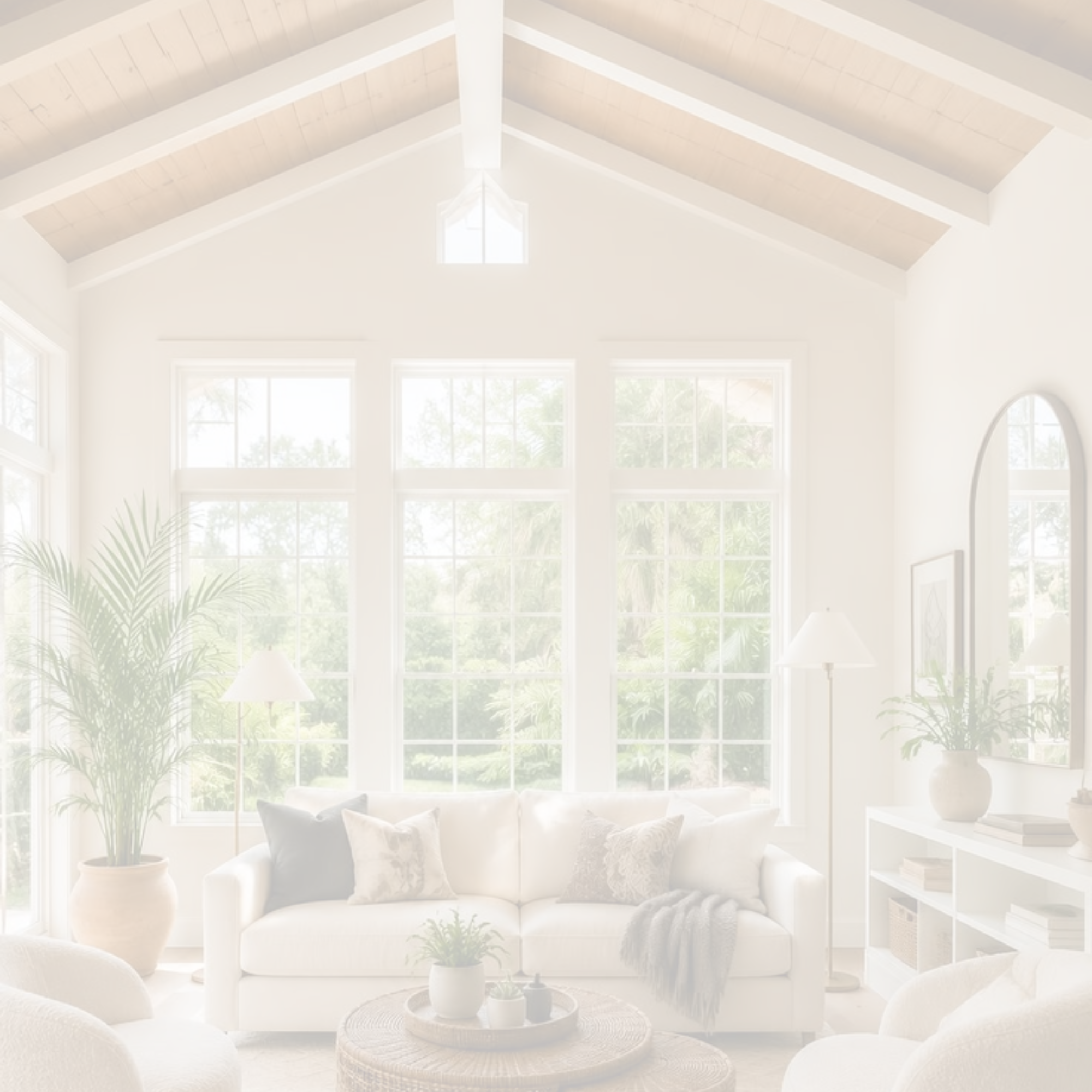 Bright, comfortable living room with spacious seating and large windows